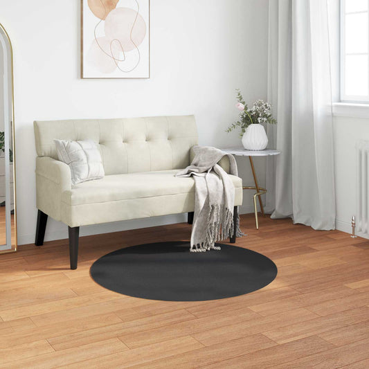 Faux Fur Rabbit Rug Olite Black Ø 120 cm Polyester