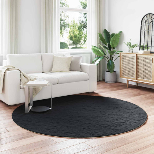Faux Fur Rabbit Rug Olite Black Ø 200 cm Polyester
