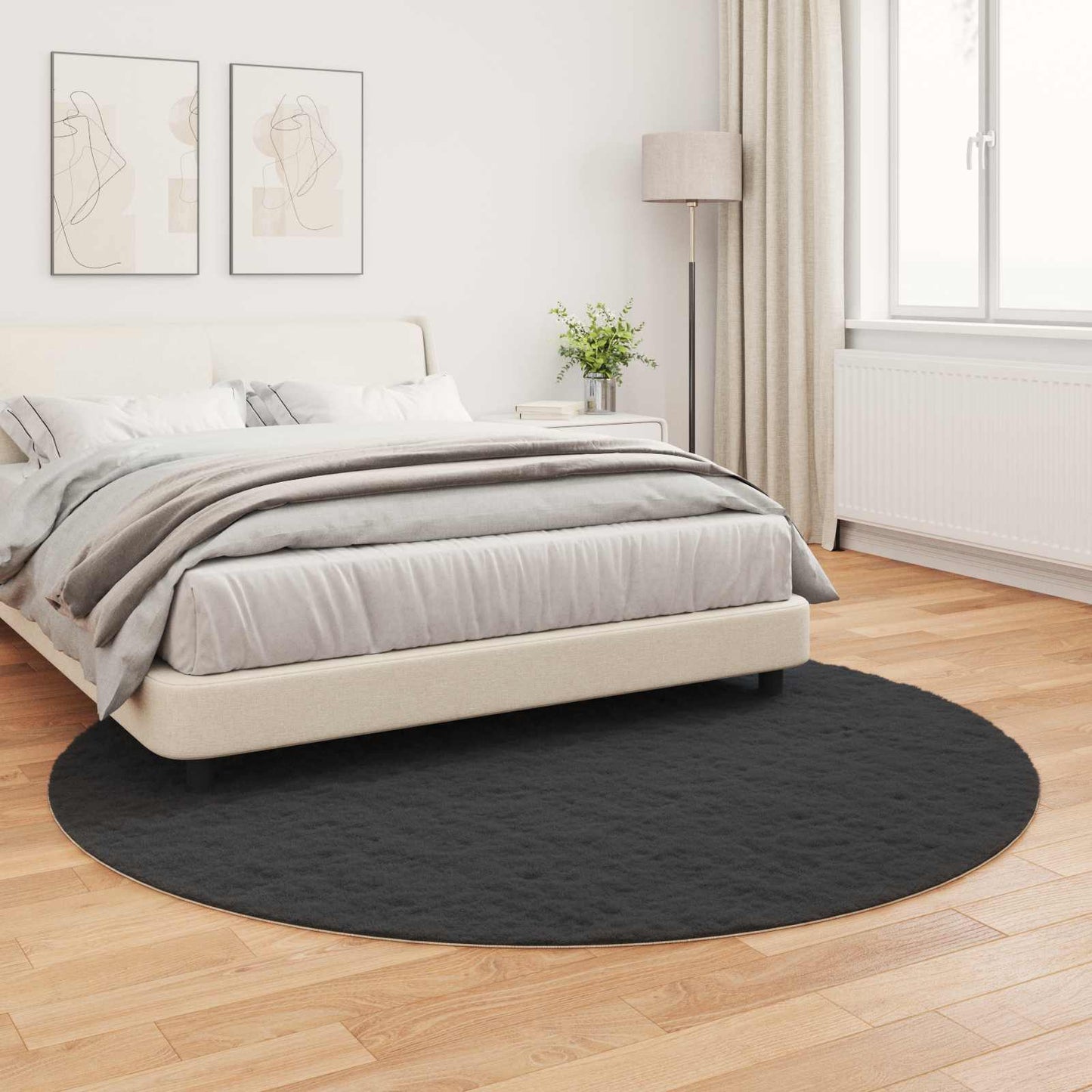 Faux Fur Rabbit Rug Olite Black Ø 200 cm Polyester