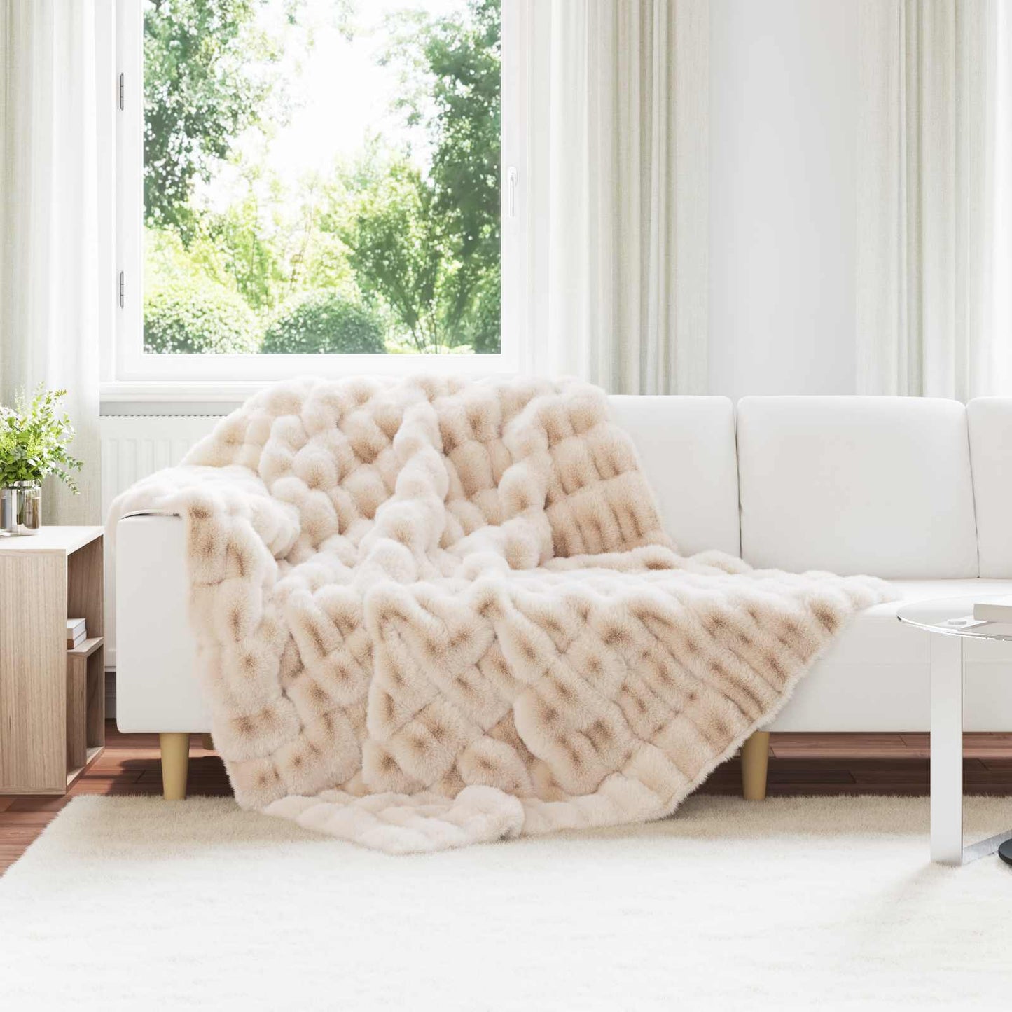 Couverture en fausse fourrure de lapin Olite 4 pièces Beige 150 x 220 cm