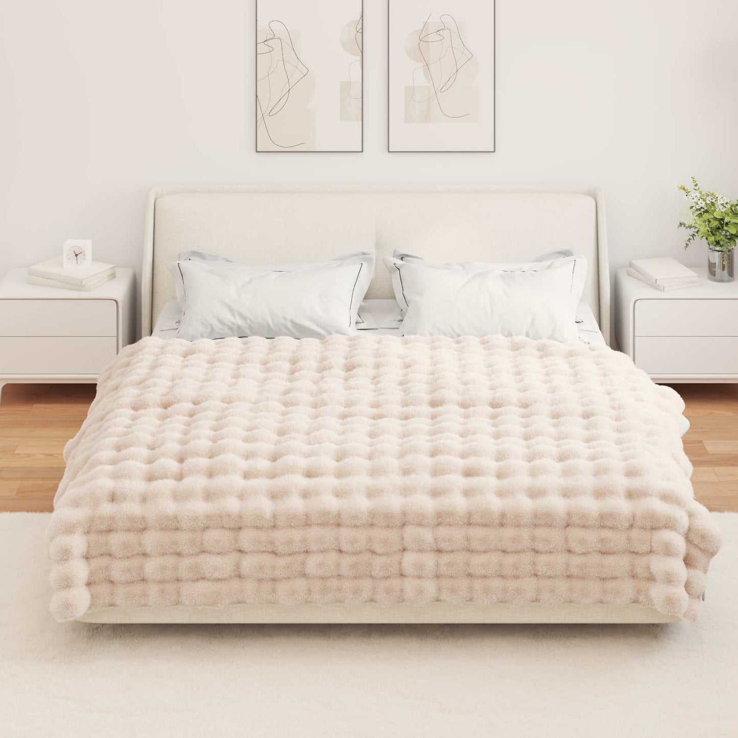 Couverture en fausse fourrure de lapin Olite 4 pièces Beige 150 x 220 cm