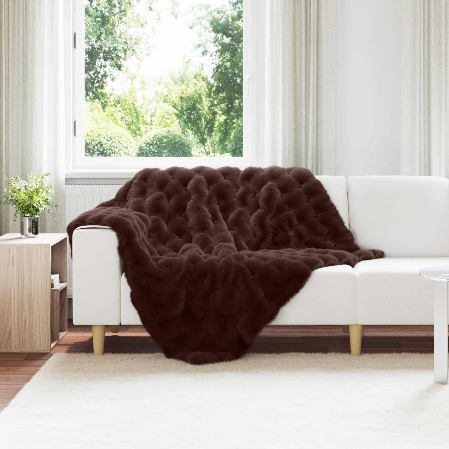 Faux Fur Rabbit Fur Blanket Olite Camel 130 x 150 cm