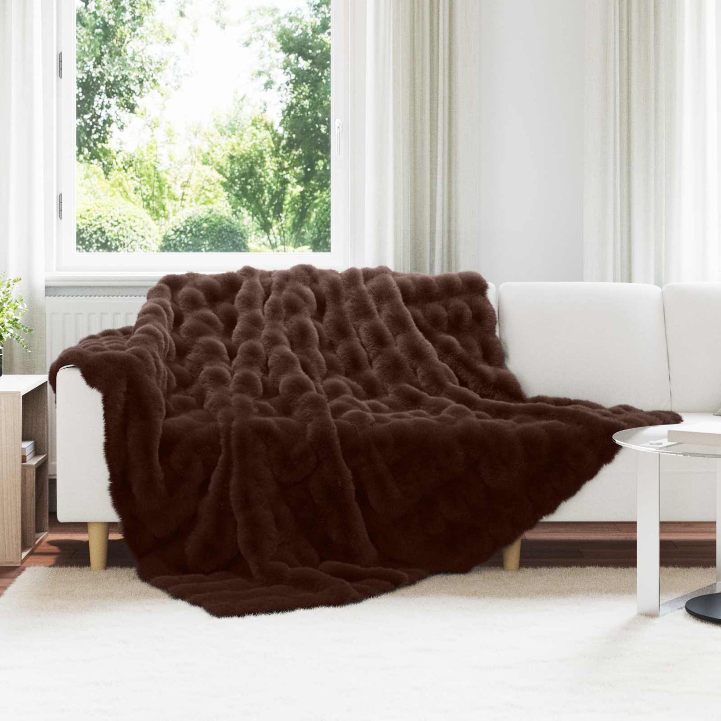 Faux Fur Rabbit Fur Blanket Olite Camel 240 x 270 cm