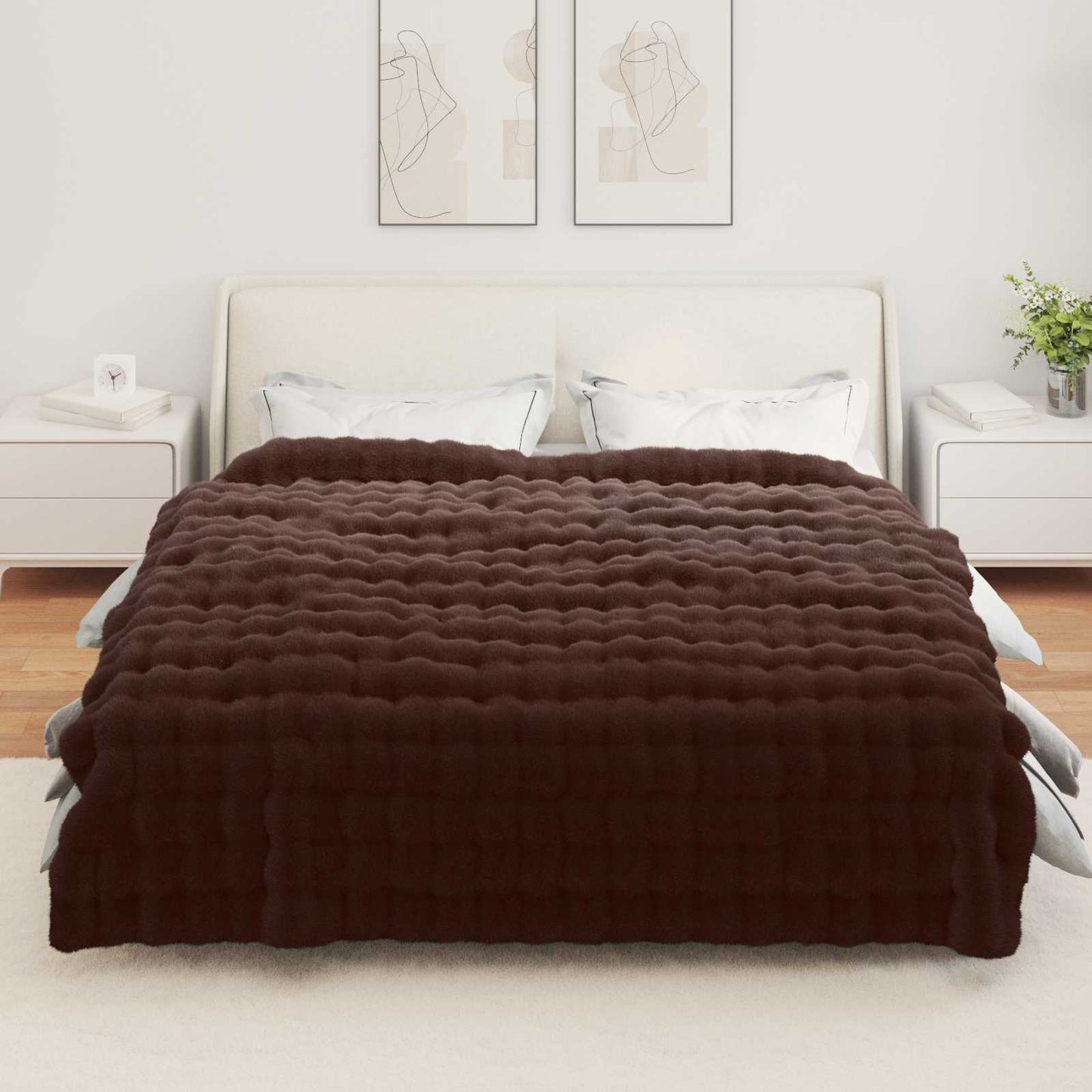 Jeté de lit en fausse fourrure de lapin Olite 4 pièces Camel 220 x 240 cm