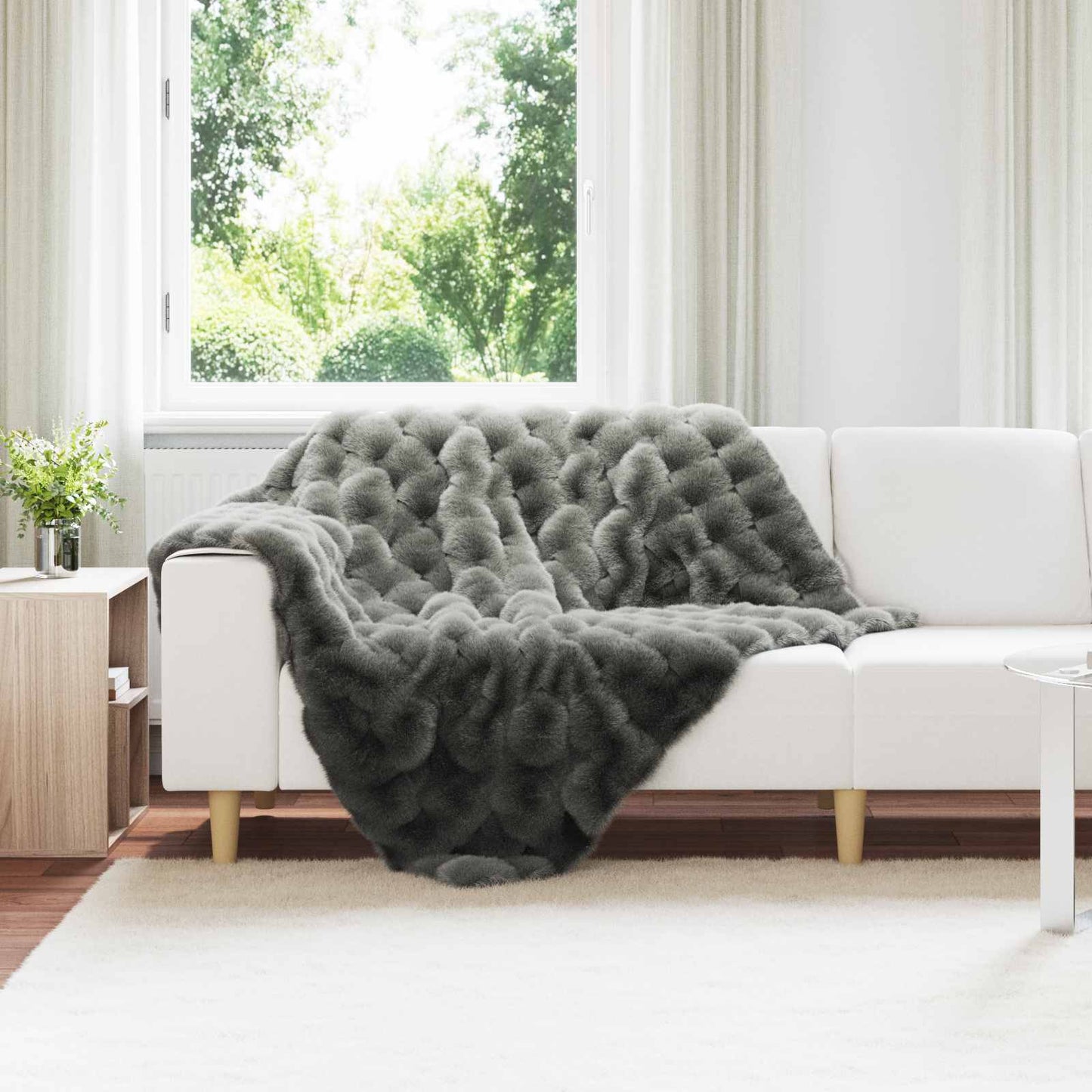Kunstfell Kaninchenfell Decke Olite Dunkelgrau 130 x 150 cm