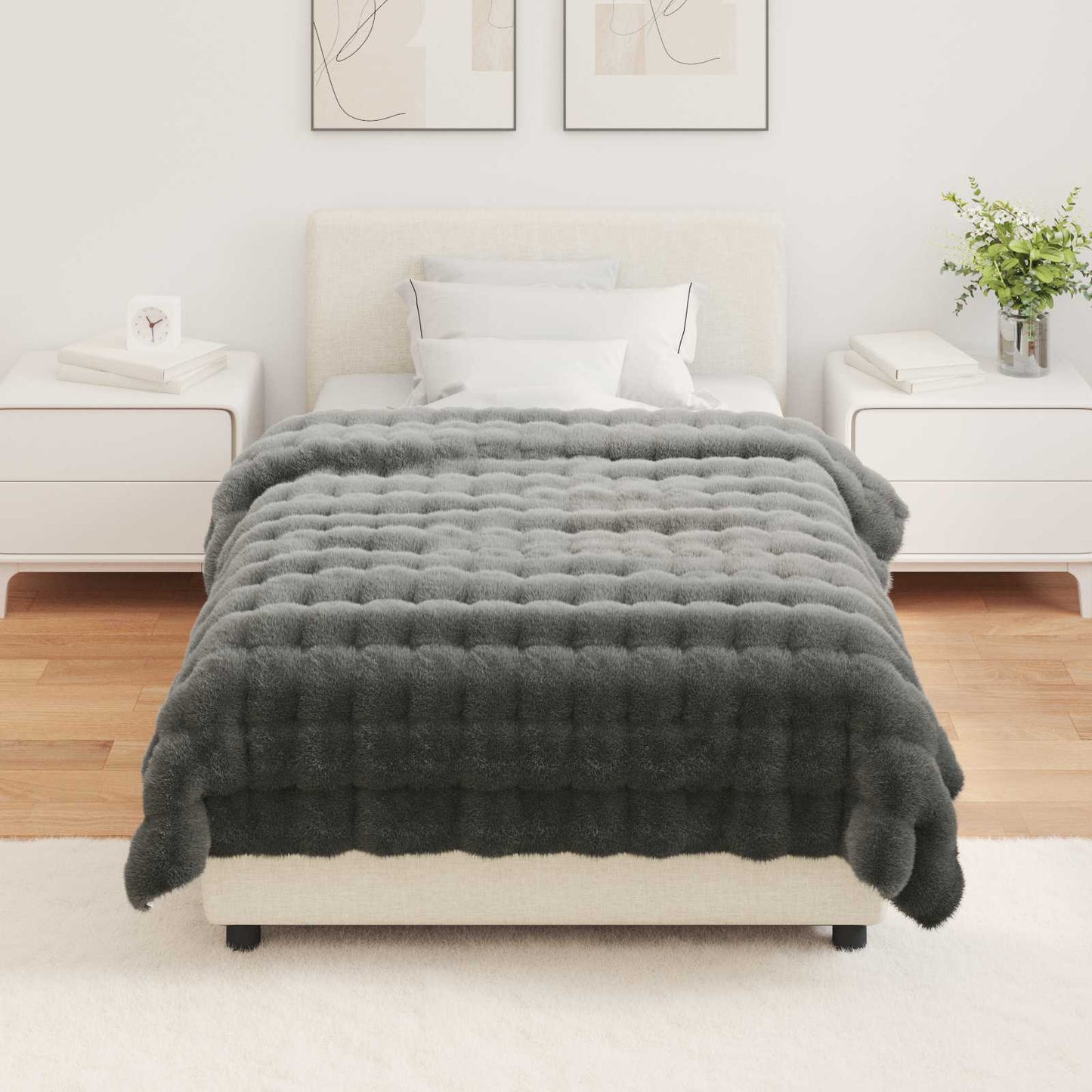 Kunstfell Kaninchenfell Decke Olite Dunkelgrau 130 x 150 cm