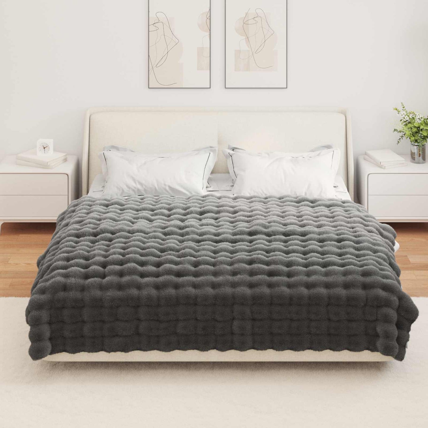 Couverture en fausse fourrure de lapin Olite, 4 pièces, polyester gris foncé