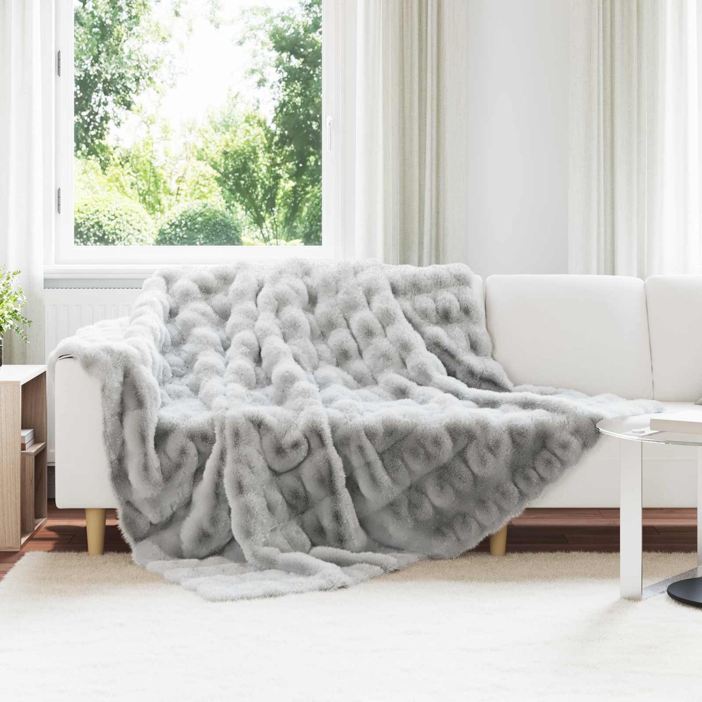 Couverture en fausse fourrure de lapin Olite gris 220 x 240 cm polyester