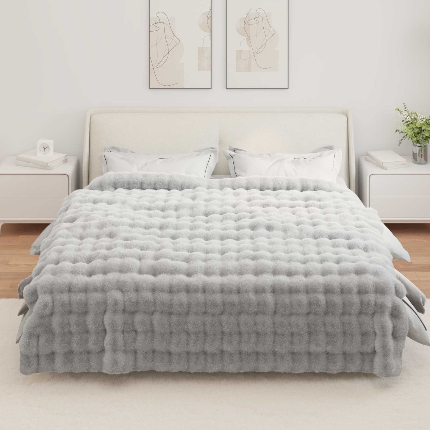 Couverture en fausse fourrure de lapin Olite gris 220 x 240 cm polyester