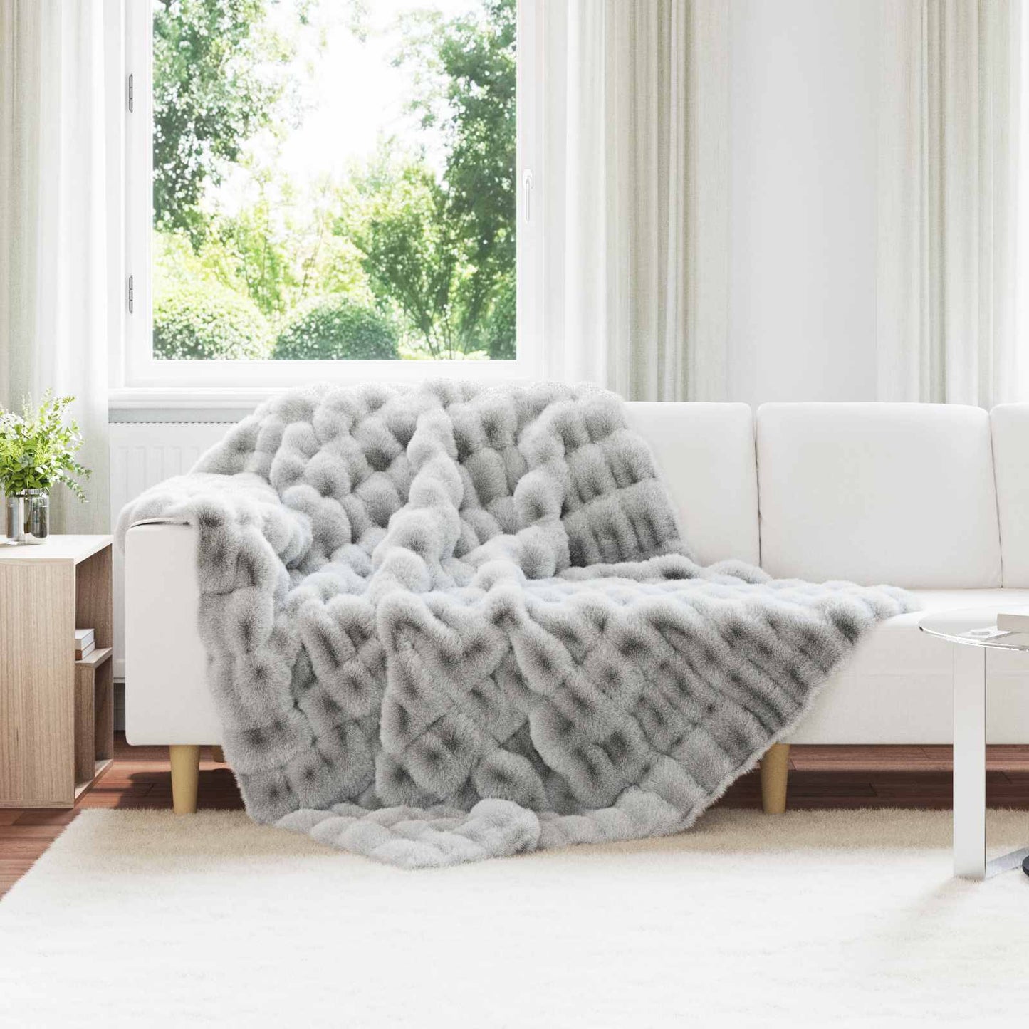 Faux Fur Rabbit Fur Blanket Olite 4 pcs Grey 150 x 220 cm