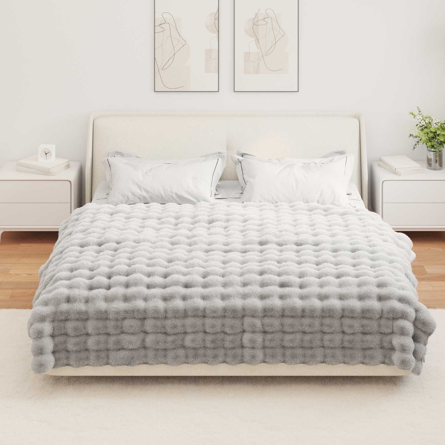 Faux Fur Rabbit Fur Blanket Olite 4 pcs Grey 150 x 220 cm