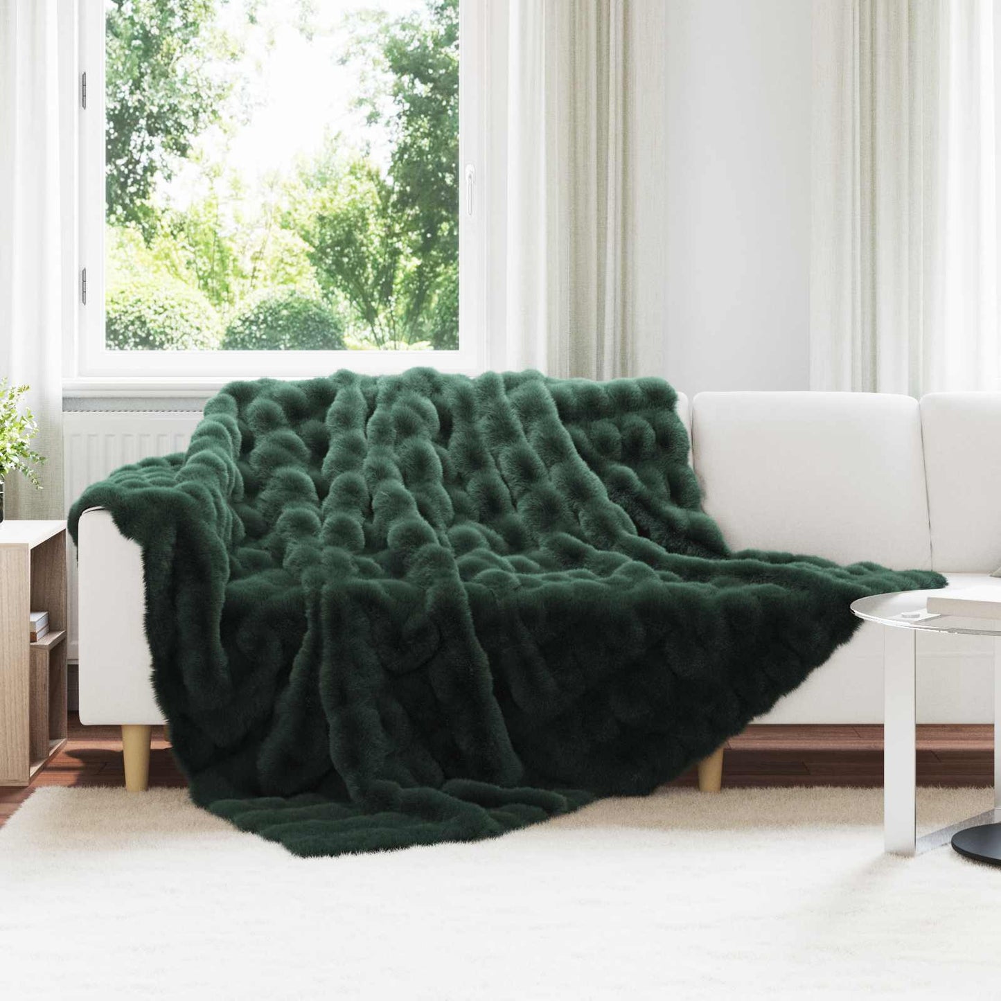 Faux Fur Rabbit Fur Blanket Olite Dark Green 220 x 240 cm