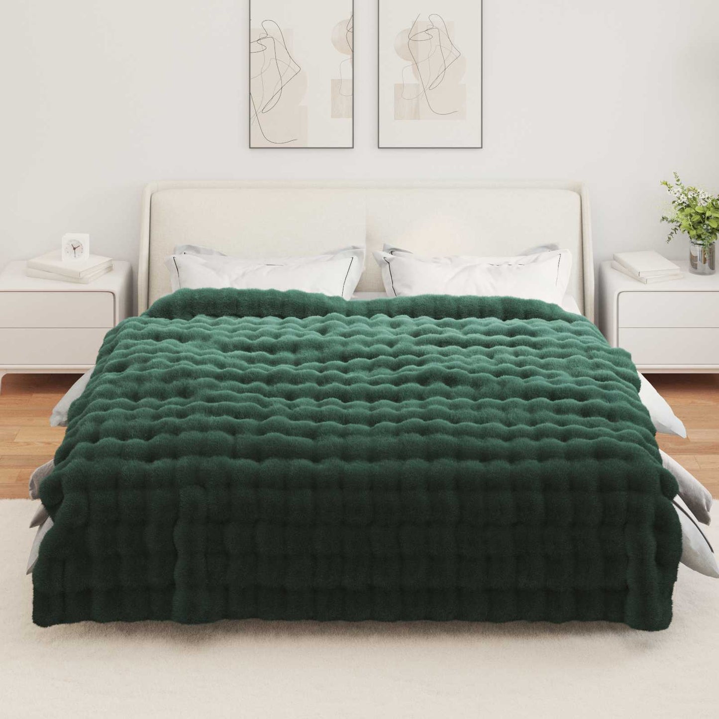 Faux Fur Rabbit Fur Blanket Olite Dark Green 220 x 240 cm