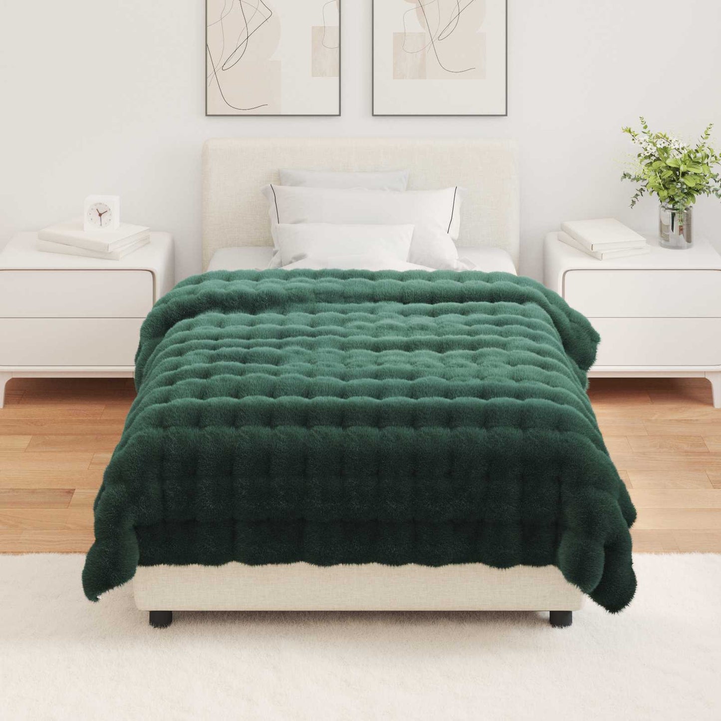 Faux Fur Rabbit Fur Blanket Olite 4 pcs Dark Green Polyester