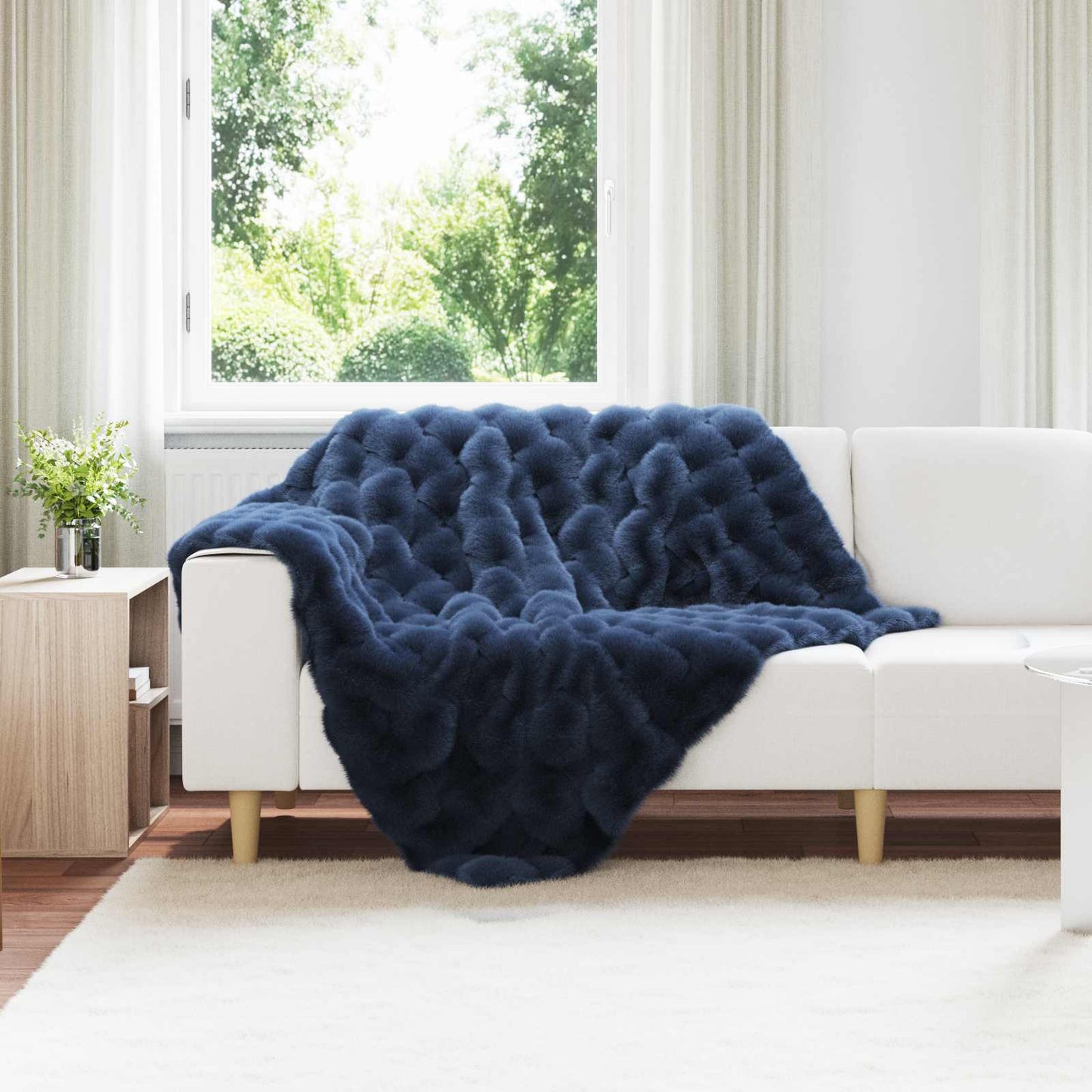 Kunstfell Kaninchenfell Decke Olite Marineblau 130 x 150 cm