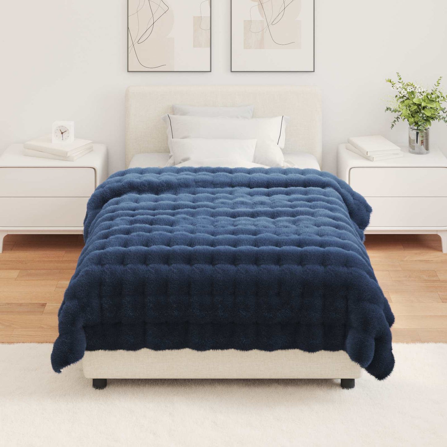 Kunstfell Kaninchenfell Decke Olite Marineblau 130 x 150 cm