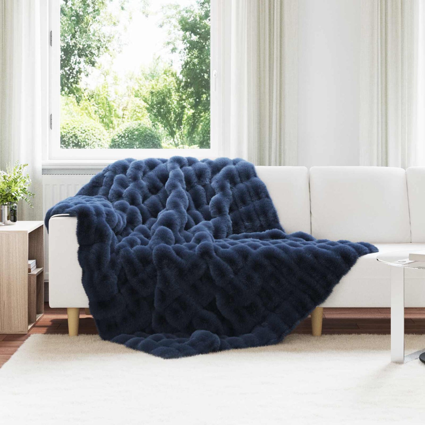 Couverture en fausse fourrure de lapin Olite bleu marine 150 x 220 cm
