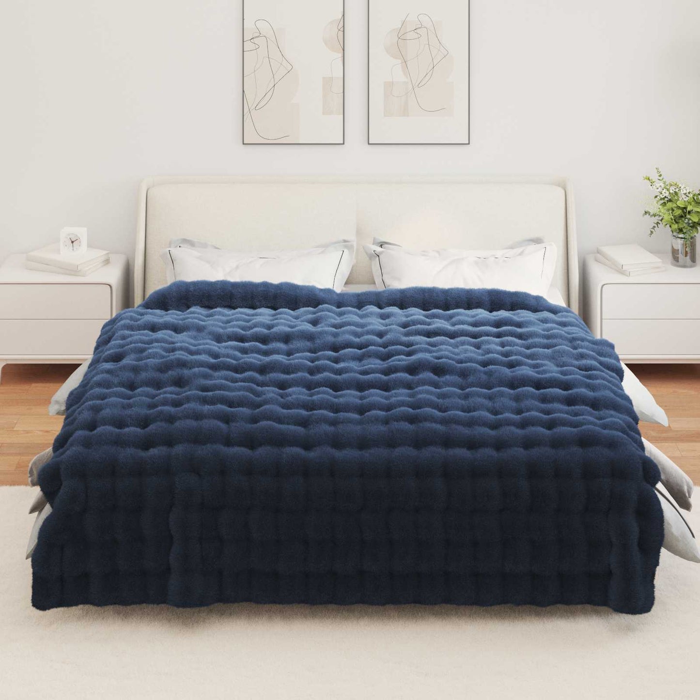 Couverture en fausse fourrure de lapin Olite 4 pièces polyester bleu marine