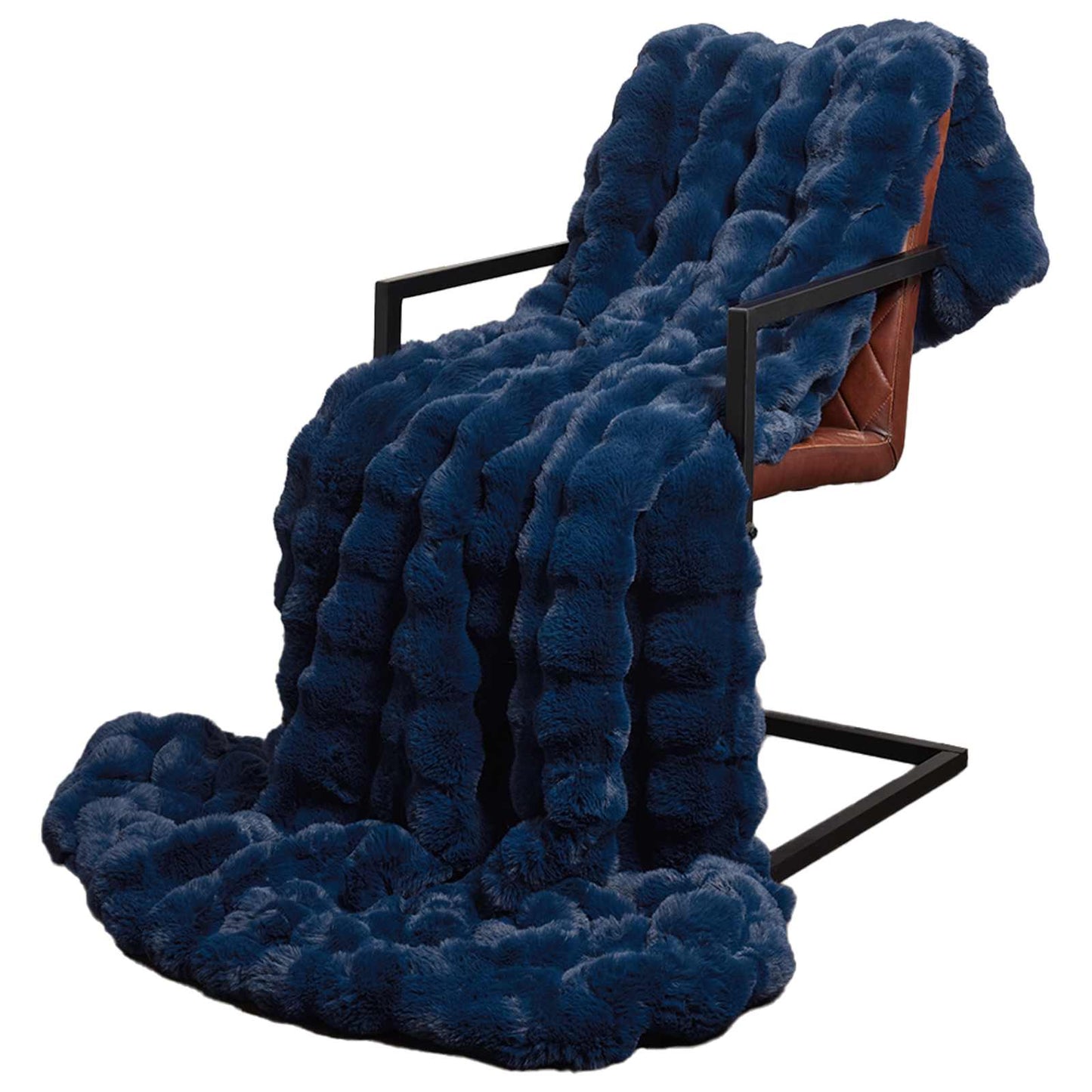 Couverture en fausse fourrure de lapin Olite 4 pièces polyester bleu marine