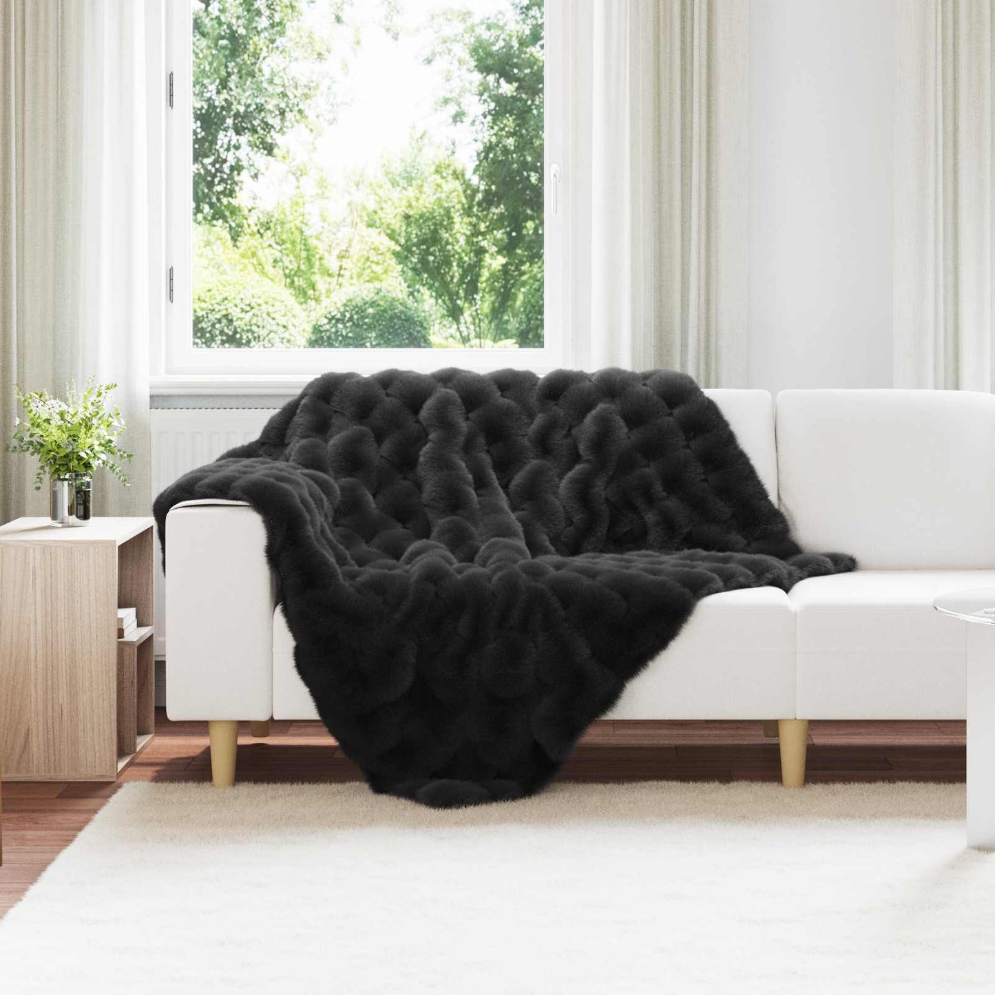 Kunstfell Kaninchenfell Decke Olite Schwarz 130 x 150 cm