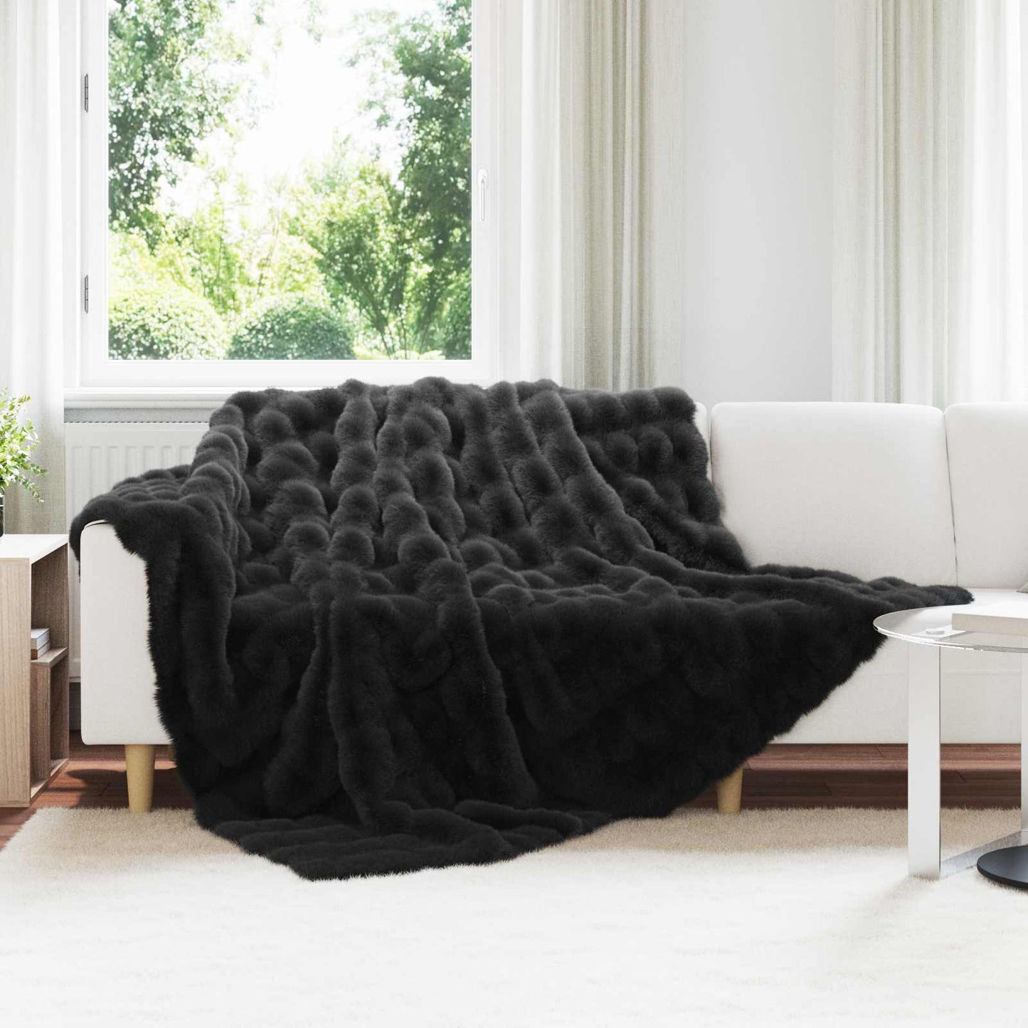 Kunstfell Kaninchenfell Decke Olite Schwarz 240 x 270 cm