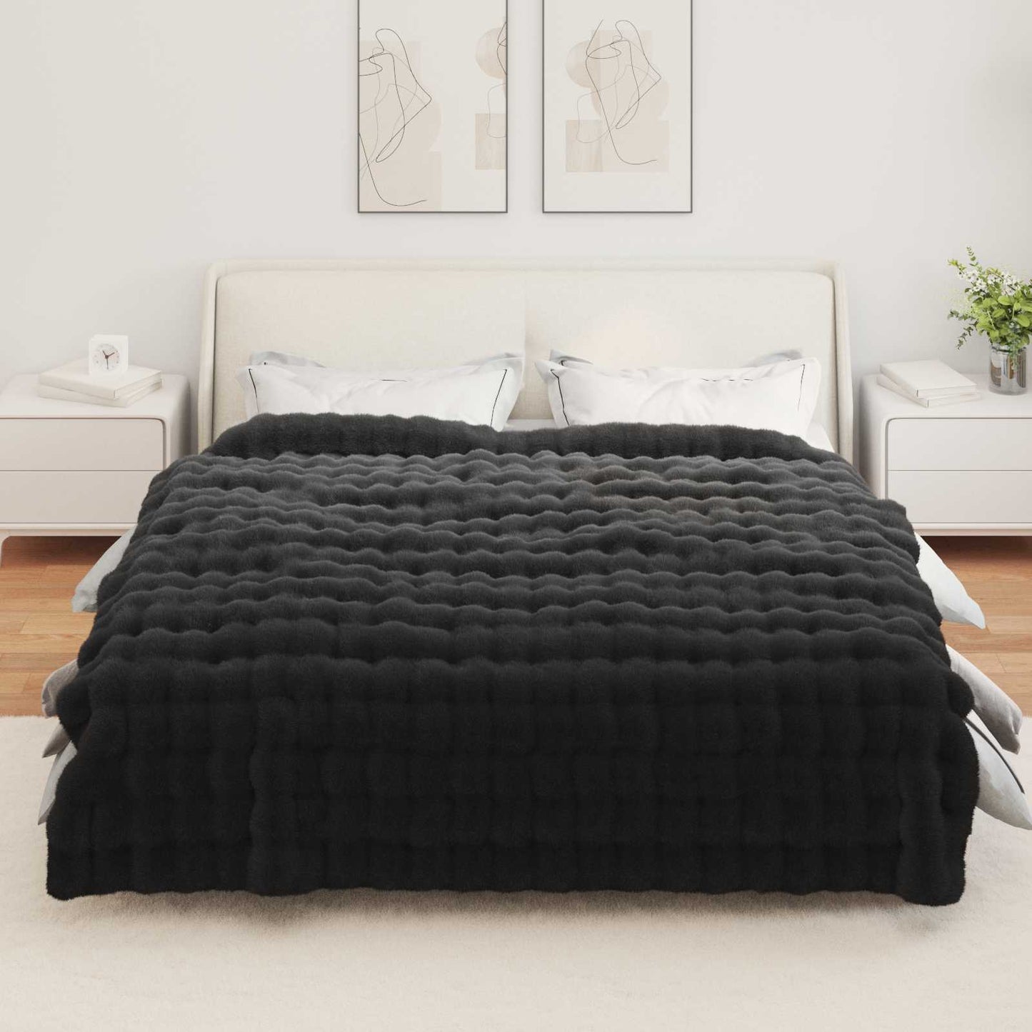 Kunstfell Kaninchenfell Decke Olite Schwarz 240 x 270 cm