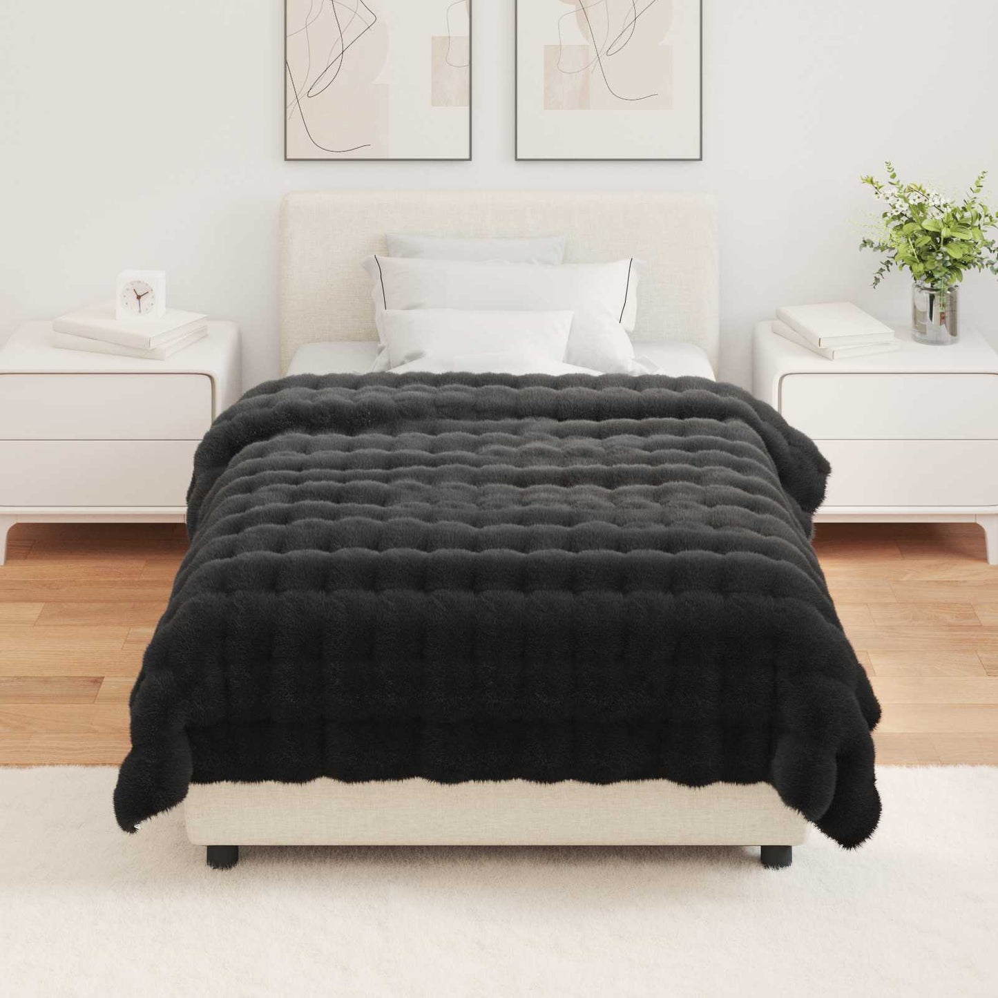 Faux Fur Rabbit Fur Blanket Olite 4 pcs Black 130 x 150 cm
