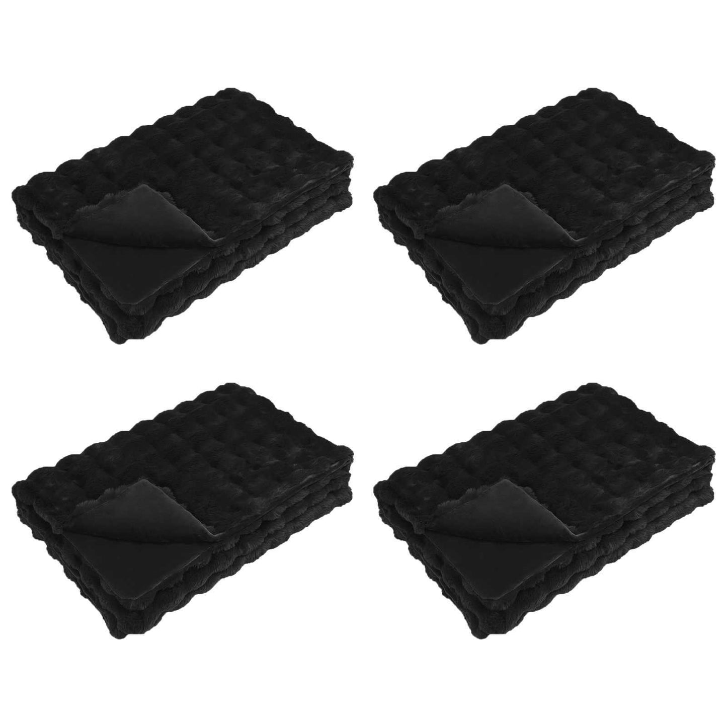 Faux Fur Rabbit Fur Blanket Olite 4 pcs Black 130 x 150 cm