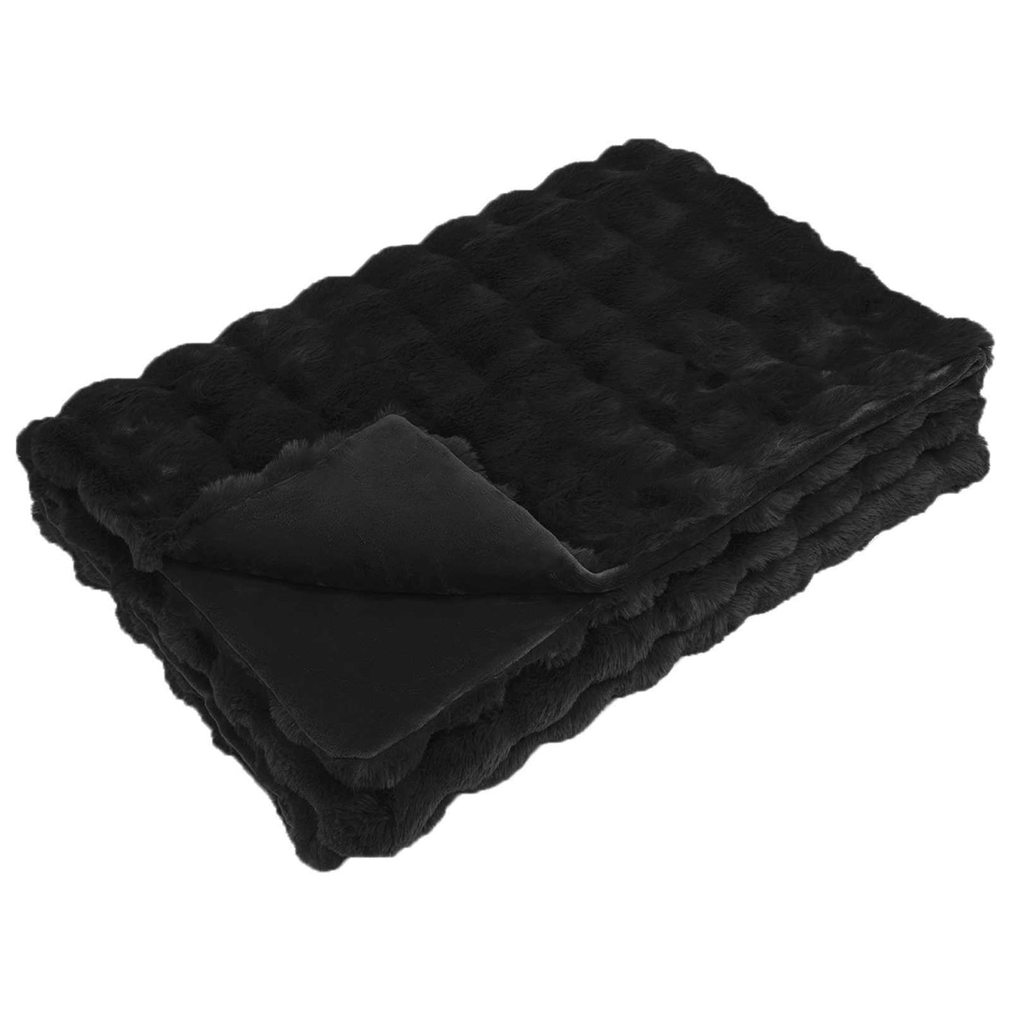 Faux Fur Rabbit Fur Blanket Olite 4 pcs Black 130 x 150 cm