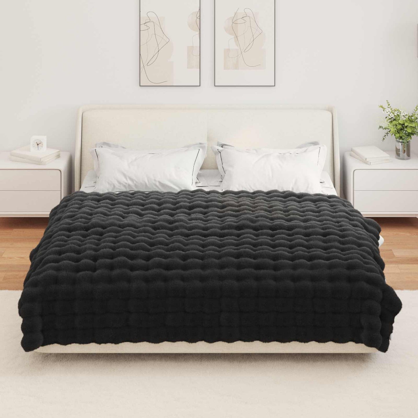 Couverture en fausse fourrure de lapin Olite 4 pièces Noir 150 x 220 cm