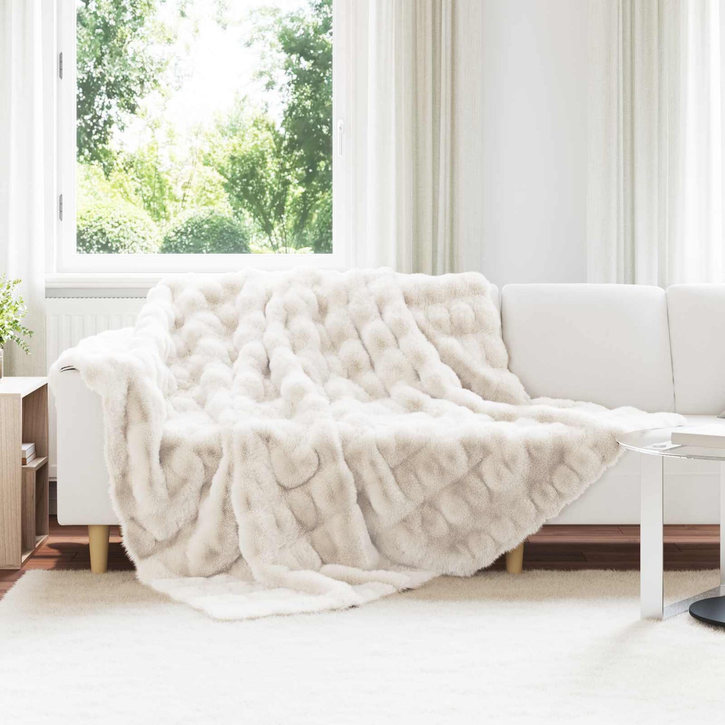 Faux Fur Rabbit Fur Blanket Olite White 240 x 270 cm Polyester