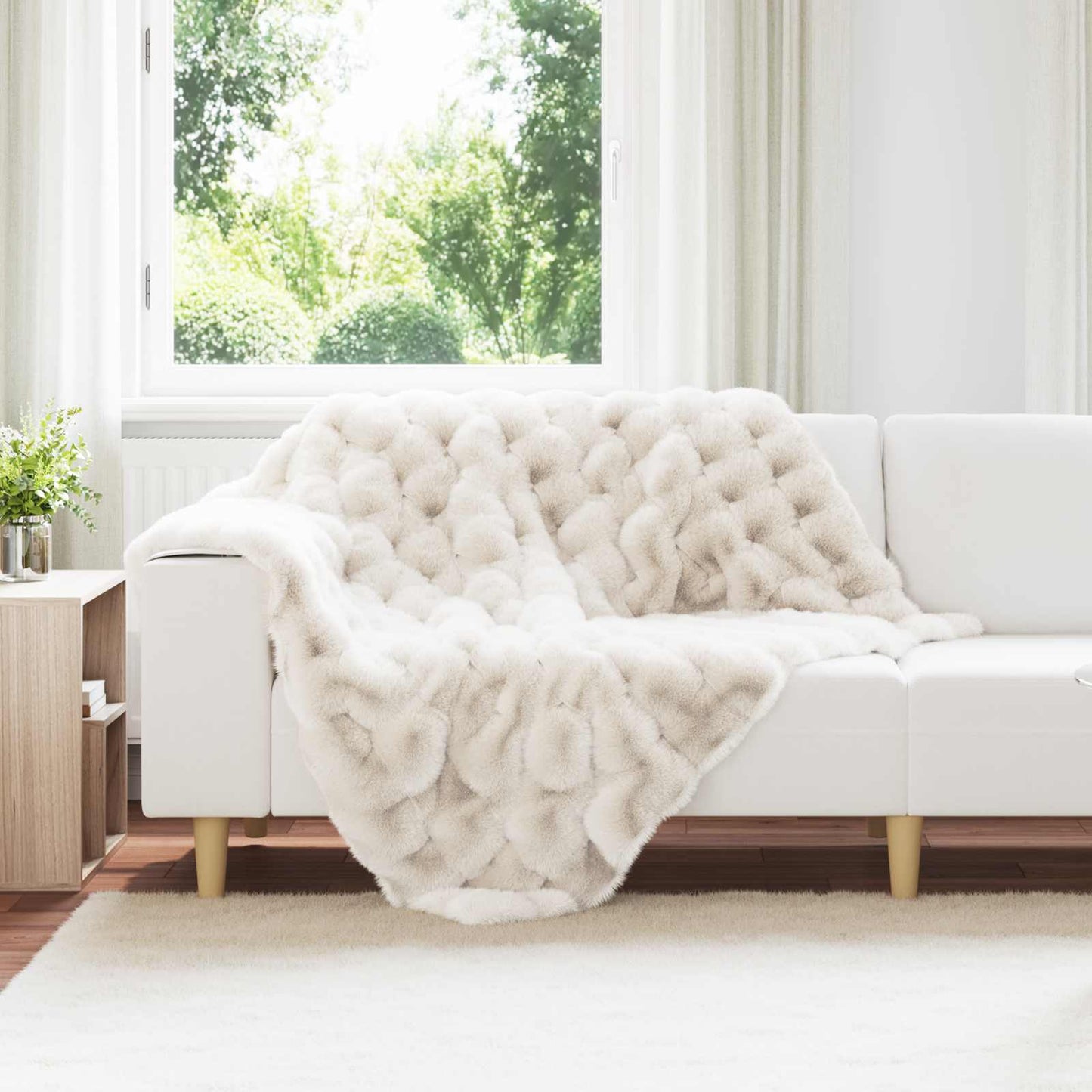 Faux Fur Rabbit Fur Blanket Olite 4 pcs White 130 x 150 cm