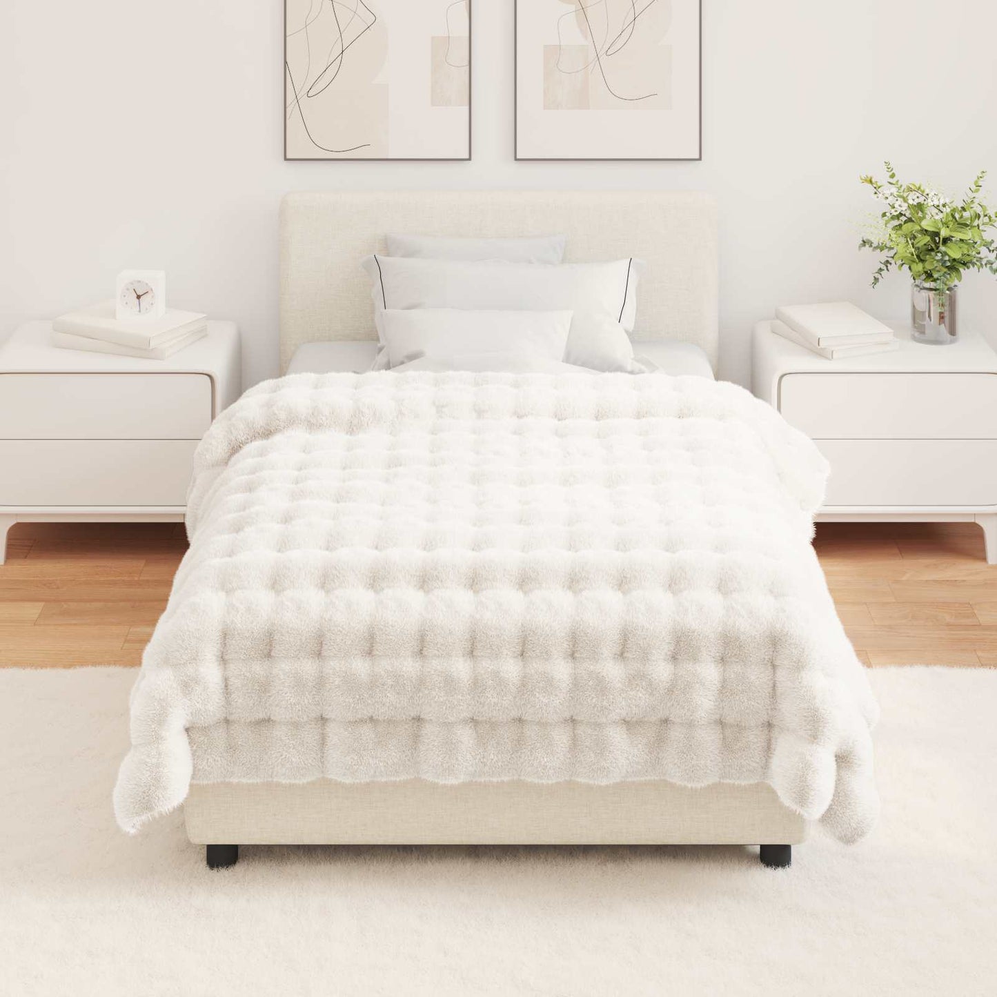 Faux Fur Rabbit Fur Blanket Olite 4 pcs White 130 x 150 cm