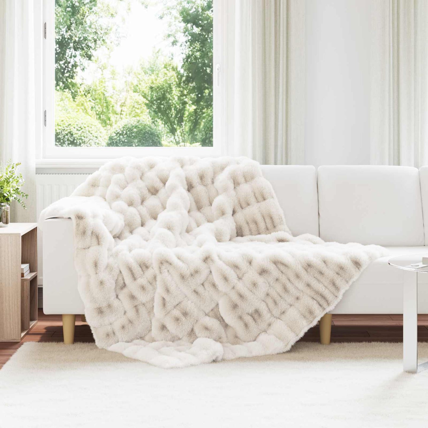 Faux Fur Rabbit Fur Blanket Olite 4 pcs White 150 x 220 cm