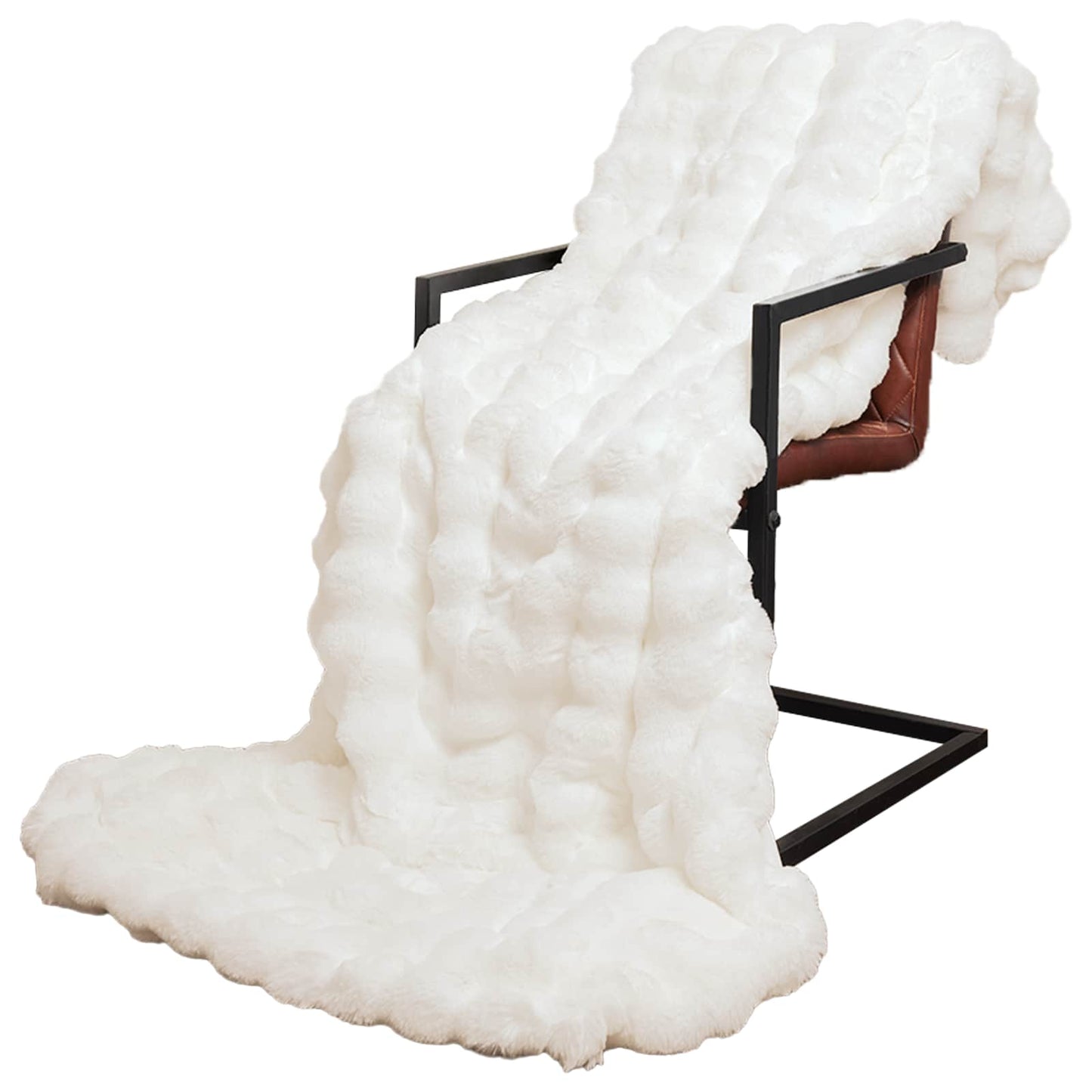 Faux Fur Rabbit Fur Blanket Olite 4 pcs White 220 x 240 cm