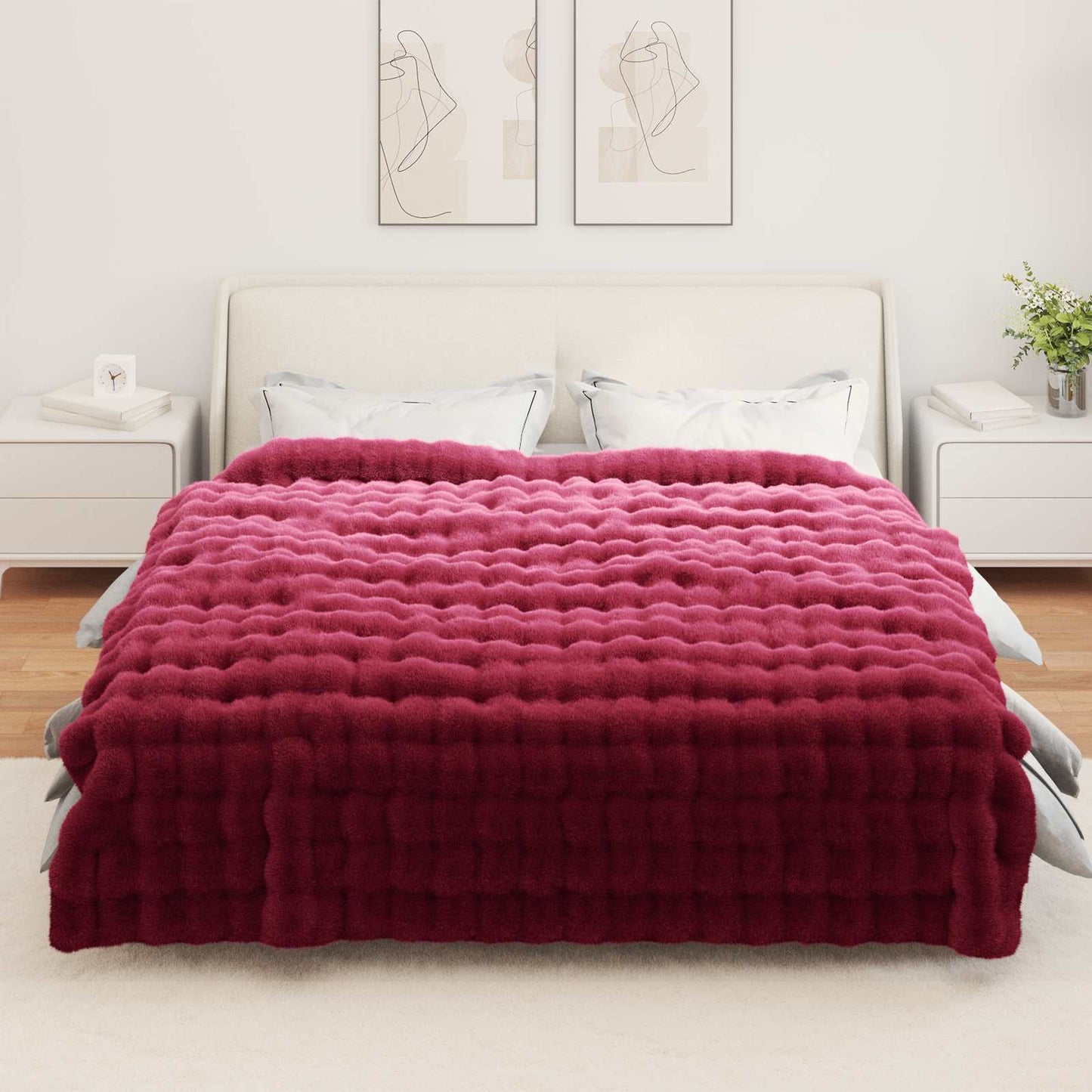 Kunstfell Kaninchenfell Decke Olite Bordeauxrot 240 x 270 cm