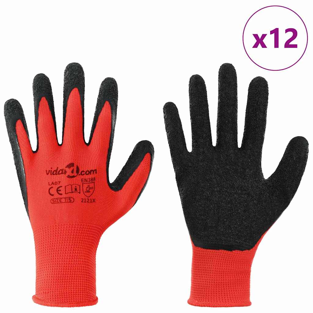 Arbeitshandschuhe 12 pcs Rot und Schwarz 7 / S Latexbeschichtung