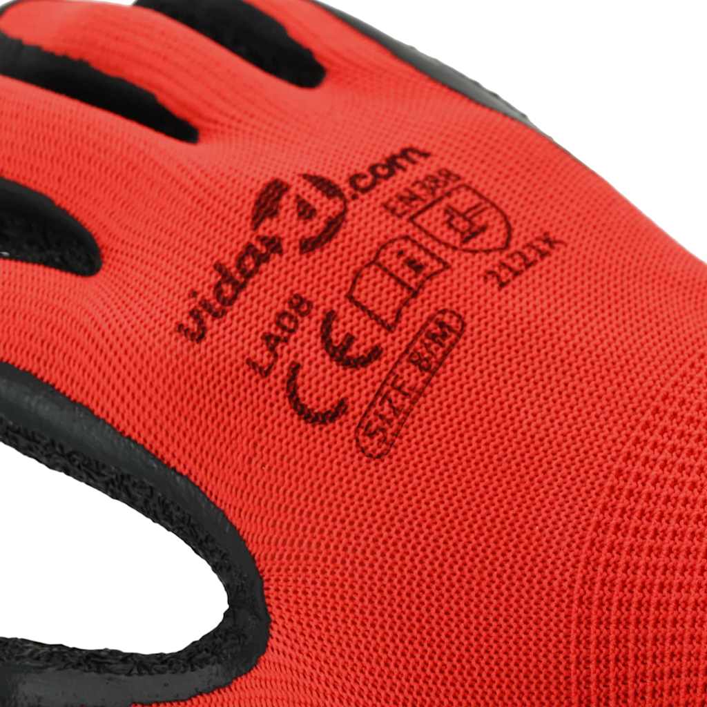 Arbeitshandschuhe 12 pcs Rot und Schwarz 8 / m Latexbeschichtung