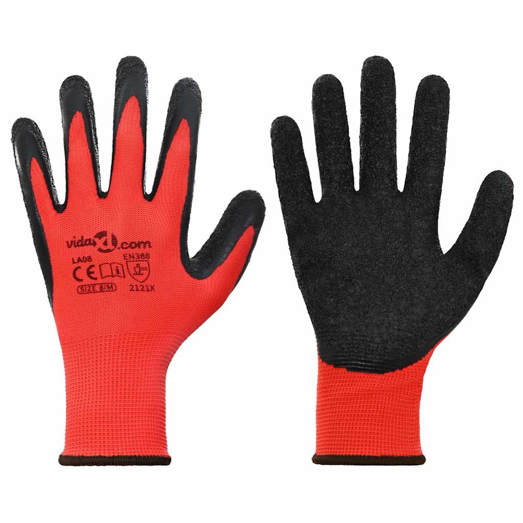 Arbeitshandschuhe 12 pcs Rot und Schwarz 8 / m Latexbeschichtung