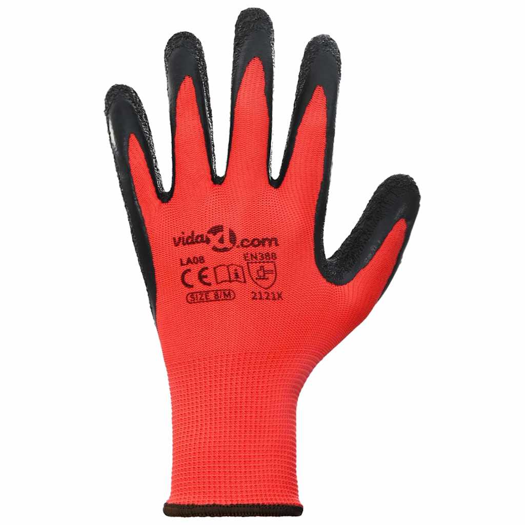 Arbeitshandschuhe 12 pcs Rot und Schwarz 8 / m Latexbeschichtung