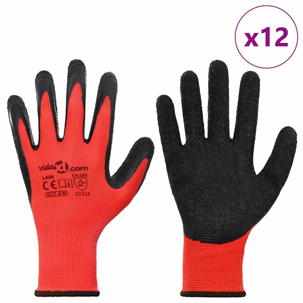 Arbeitshandschuhe 12 pcs Rot und Schwarz 8 / m Latexbeschichtung