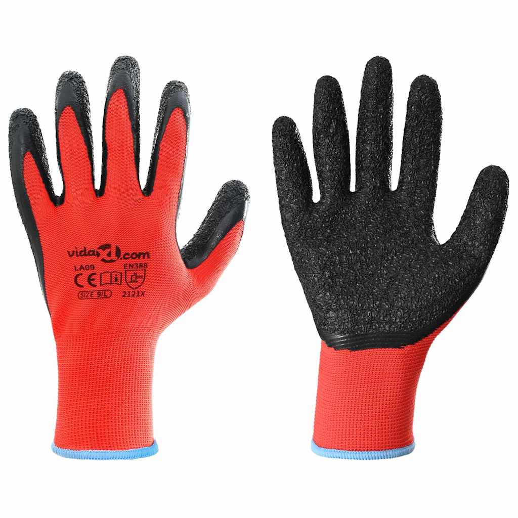 Arbeitshandschuhe 12 pcs Rot und Schwarz 9 / l Latexbeschichtung