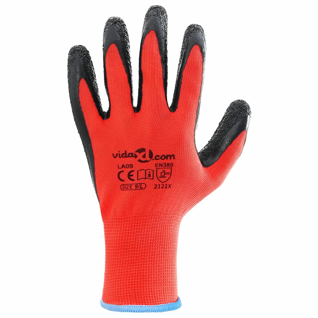 Arbeitshandschuhe 12 pcs Rot und Schwarz 9 / l Latexbeschichtung
