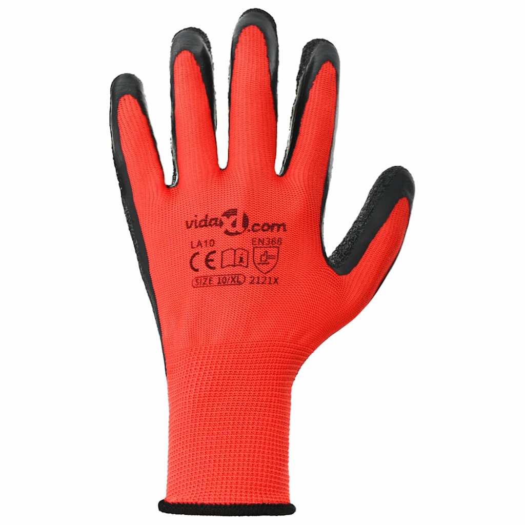 Arbeitshandschuhe 12 pcs Rot und Schwarz 10 / XL