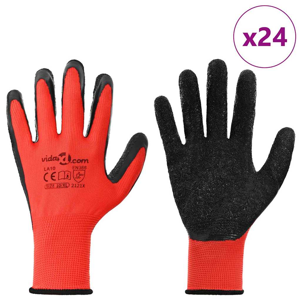 Arbeitshandschuhe 24 pcs Rot und Schwarz 10 / XL
