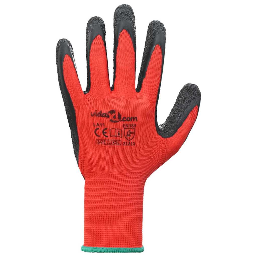 Arbeitshandschuhe 12 pcs Rot und Schwarz 11 / XXL