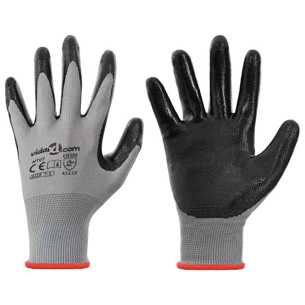 Arbeitshandschuhe 24 pcs Grau und Schwarz 7 / S Polyester