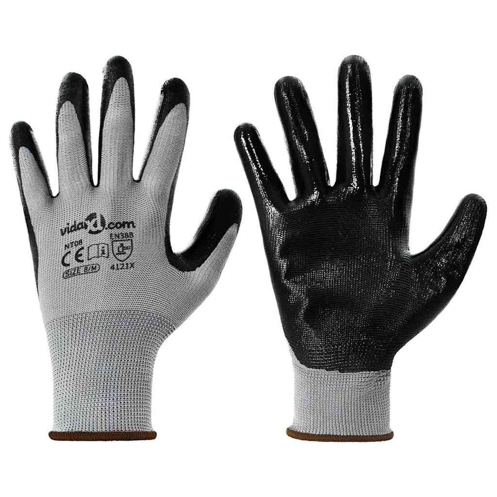 Arbeitshandschuhe 12 pcs Grau und Schwarz 8 / m Polyester