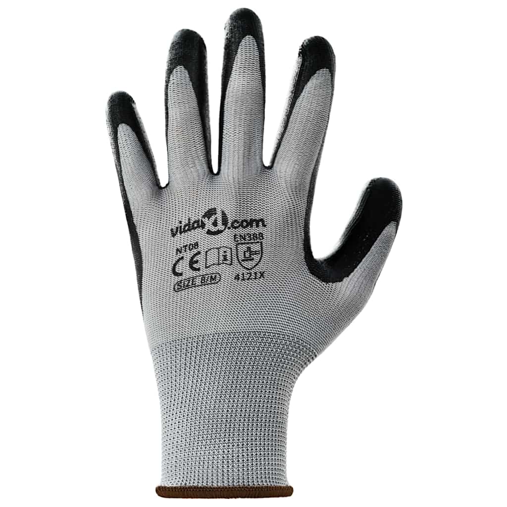 Arbeitshandschuhe 12 pcs Grau und Schwarz 8 / m Polyester