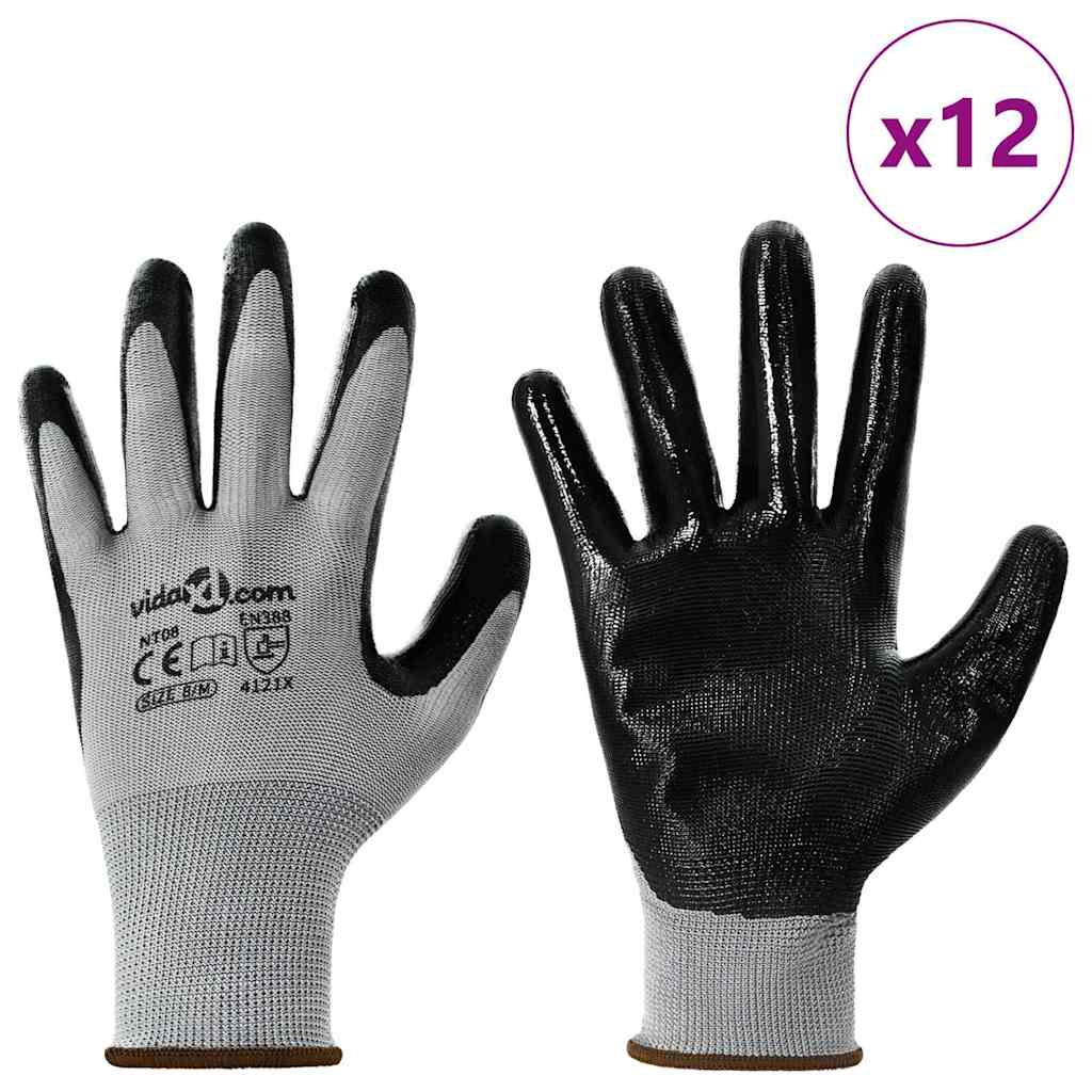 Arbeitshandschuhe 12 pcs Grau und Schwarz 8 / m Polyester